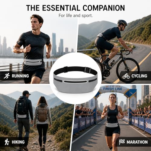 Slim No-Bounce Running Belt - Waterproof Exercise Waist Pack for Marathons, Hiking & Dog Walking - Hidden Travel Money Belt for Phones - color: Grey