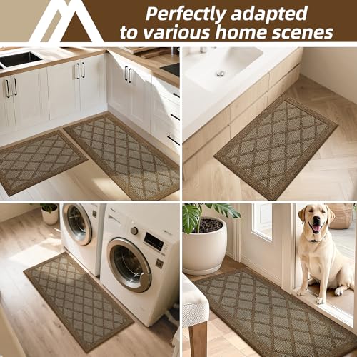 COSY HOMEER Kitchen Rugs, 2 PCS Kitchen Mats Non Slip Washable,Brown - color: Brown, size: 24"x36" + 24"x60"