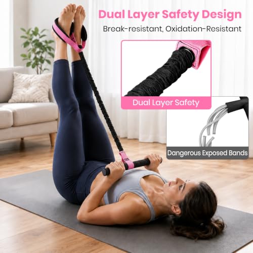 Rojvvec Pedal Resistance Bands with Handles, 55LBS Exercise Band for Women - color: Pink-Black