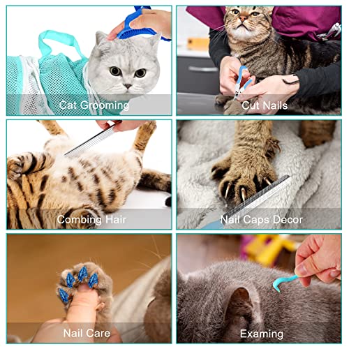 JULMELON 10 PCS Cat Washing Bag for Bath Shower Adjustable Net Grooming Set - color: Grey+Green