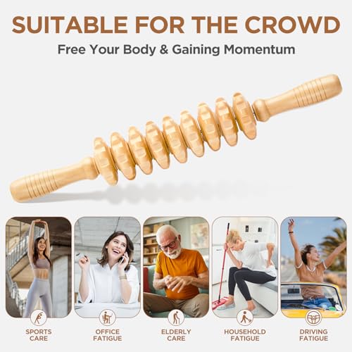 Wooden Cellulite Muscle Roller for Legs and Thighs - Handheld Fascia Blaster Tool for Muscle Relief, Lymphatic Drainage & Body Sculpting - Anti Cellulite Massager for Women and Men (9 Wheel)
