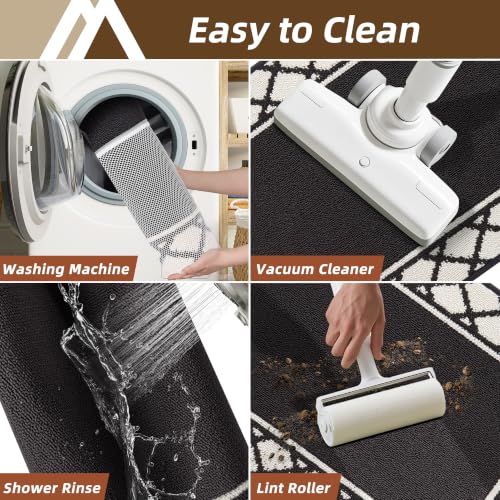 COSY HOMEER Washable Kitchen Rugs Sets of 2 Non-Slip Kitchen Mats,Black - color: Black, size: 24"x35" + 24"x60"