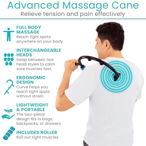 Vive Massage Cane with Roller - Interchangeable Heads - Trigger Point Tool - style: Massage Cane with Roller