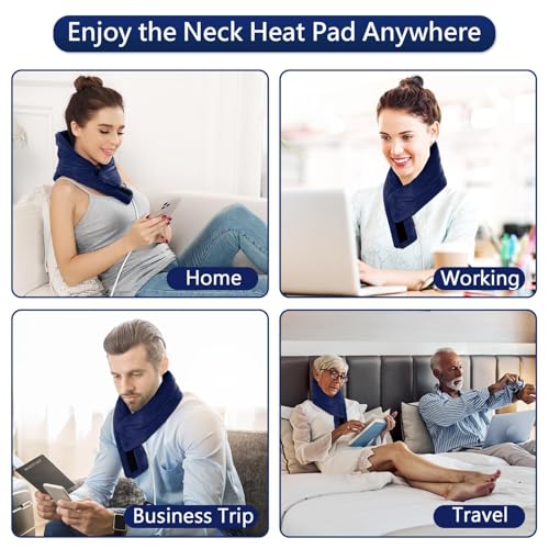 JOBYNA Heating Pad for Neck, Hands-Free Electric Heated Neck Wrap for Pain Relief, 29"×8'' Neck Heat Pad with 8.53ft Power Cord, Auto Shut Off,Size/Temperature/Time Adjustable（Navy）