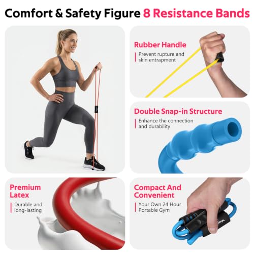 Resistance Bands with Handles, Figure 8 Fitness Bands, Exercise Bands Set - color: Yellow, Blue, Red, size: 3pcs