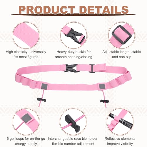 Bib Belt, Race Belt Triathlon Running Number Holder Elastic Comfortable with 6 Gel Loops, Sport Race Bib Holder 1Pcs, Pink for Runners/Marathon/Cycling - color: Pink