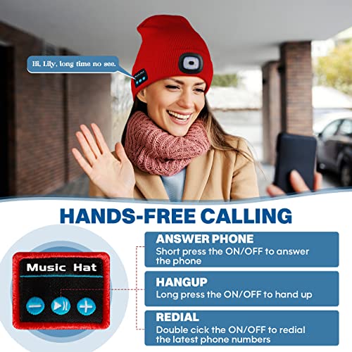 Bosttor Bluetooth Beanie Hat with Light, Headlamp Cap with Headphones and Built-in Speaker Mic, Gifts for Men Women Teen - color: Purple
