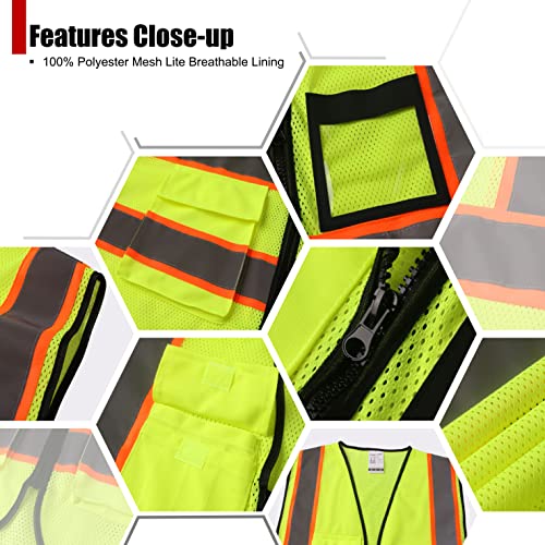Reflective Safety Vest for Men Women Hi Vis Vest with 8 Pockets High Visibility Mesh Reflective Vest Meets ANSI/ISEA Standards (Yellow-07, Large) - color: Yellow, size: Large
