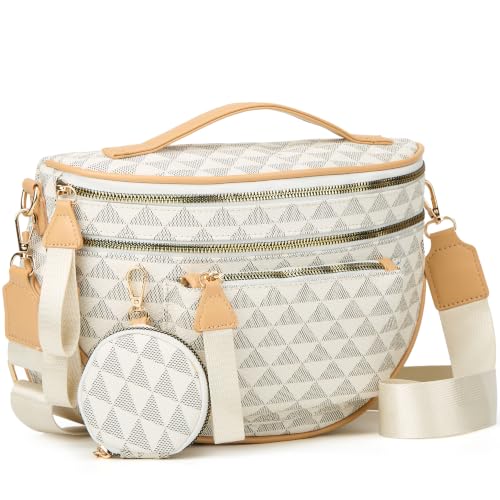 Makes Checkered Crossbody Bag Bum Bag for Women with Pouch - color: Beige Triangle