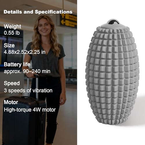 HODEMI Vibrating Massage Ball Roller with Rolling Head, 3 Speeds, Gray - color: Gray