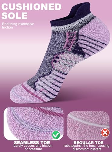 Trusiel Ankle Compression Socks for Women Running Moisture Wicking 5 Pairs - color: Pink Blue Yellow White Purple, size: 9.5-12