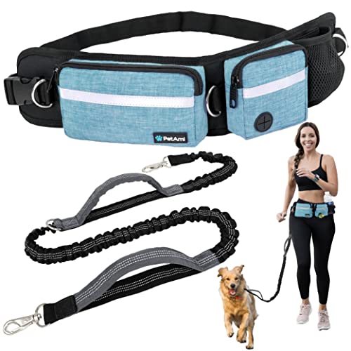 PetAmi Hands Free Dog Leash with Waist Running Belt Bag, Single (Teal) - color: Turquoise, size: 1 Leash