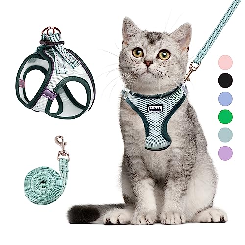 Cat Harness and Leash Set, Soft and Breathable Vest with Reflective Strip, Escape Proof Kitten Harness, Easy to Wear for Cats Walking and Traveling (Light Green, XXS) - color: Light Green, size: XXS (Chest:10''-11'')