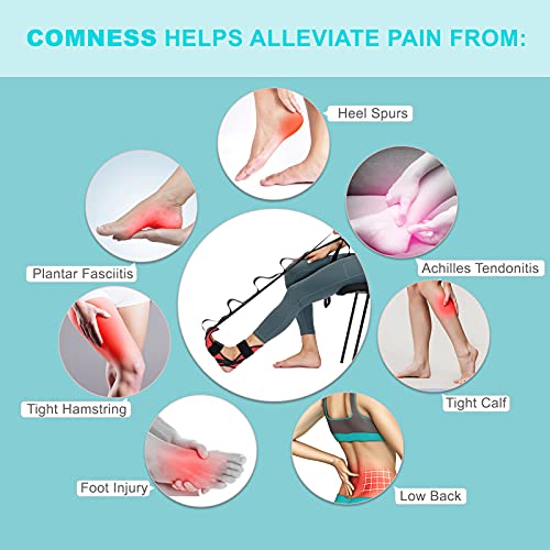 comness Foot and Calf Stretcher Stretching Strap For Plantar Fasciitis, Heel Spurs, Foot Drop, Achilles Tendonitis & Hamstring. Yoga & Leg Stretch Strap. (Red) - color: Red