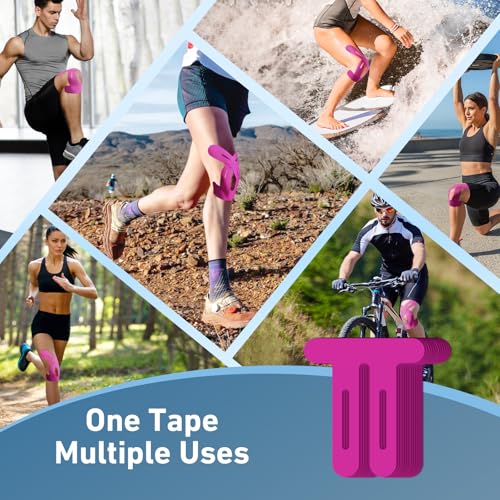KTQUICK Precut Kinesiology Tape for Knees,12 PCS,20% Stronger Adhesive,Pink
