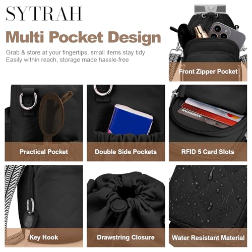 SYTRAH Water Bottle Bag Crossbody，Insulated Holder Purse - color: Black