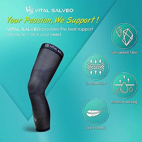 Vital Salveo Germanium & Carbon Recovery Full Leg Sleeve – Compression Leg Sleeve, Long Knee Sleeve for Arthritis, Basketball, Cycling, Football, Dark Grey (1 PC) X-Large - color: grey, size: X-Large (Pack of 1)