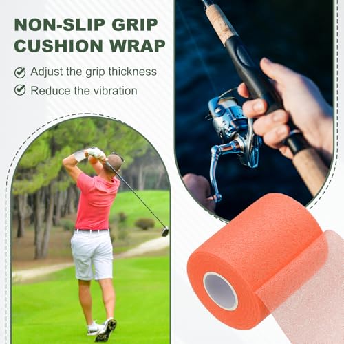 Pre Wrap Tape, Non-Slip Grip Cushion Wrap Prewrap Athletic Tape Fitting for (Tennis- Badminton - Pickleball - Sports) - color: Orange