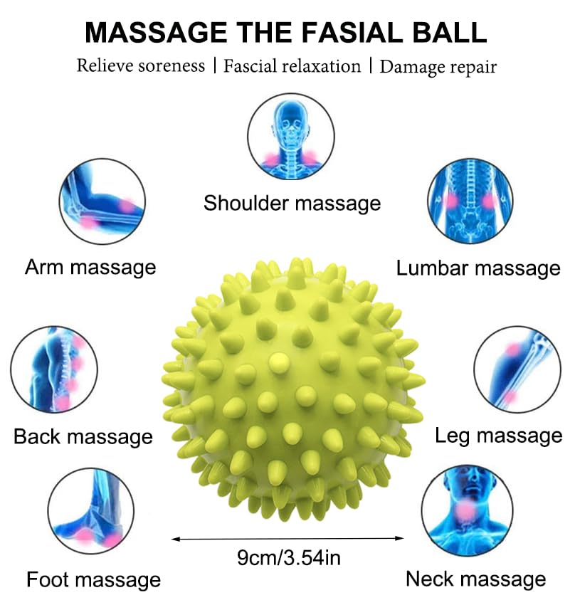 AKOAK 3" Hard Prick Massage Ball, Massage Roller for Plantar Fasciitis, Muscle Soreness Massage Ball - Exercise, Relaxation Massage Ball, Pack of 1 (Neon Green) - color: Neon Green