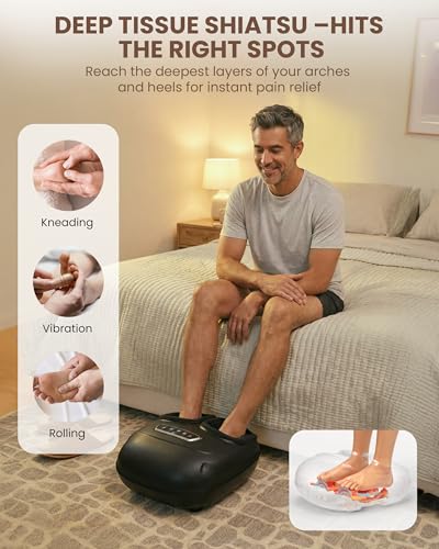 CILI 4-in-1 Foot Massager with Heat,Vibraion,Deep 3D Shiatsu,Compression,Rolling Feet Massager FSA Eligible HSA,Big Size 13" for Men Women Home Office Foot Pain Relief (Toe-Touch Control) Gifts Mom - color: Jet Black