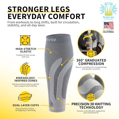 CAMBIVO Calf Compression Sleeve 3 Pairs Footless Compression Socks Running - color: Charcoal Gray, size: Small-Medium