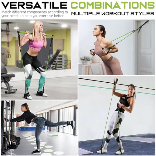 Pilates Bar Kit with Resistance Bands, Pilates Workout Equipment for Women - color: Green