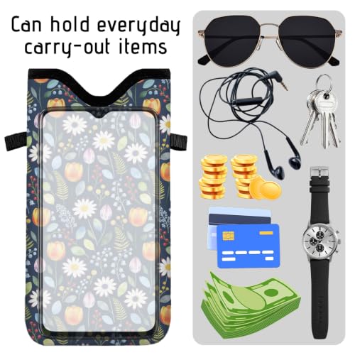 GLOBLELAND Floral Cell Phone Sleeve Pouch Case Bag 7.1×3.9 inch Flowers Shockproof Universal Phone Bag with Crossbody Strap Neck Lanyard for Women Men Phone Headphones Watch - color: Floral