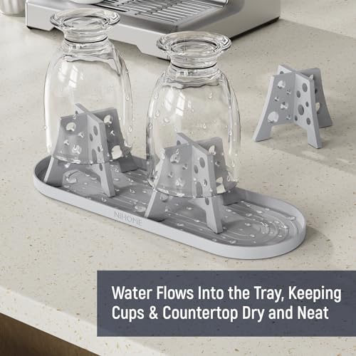 NiHome Silicone Water Bottle Drying Racks Set of 3 with Drip Tray,Cheese Style for Faster Drying,Bottle Dryer Racks Fit for Stanley YETI Cups Owala Sports Bottle Baby Bottle Thermoses Mugs - color: Gray