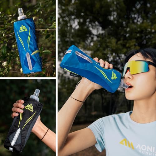 JEELAD Soft Folding Water Bottles TPU Collapsible Flask Ideal for Hydration Vest Running Hiking Cycling Outdoor - color: Black 500ml Handheld Bottle
