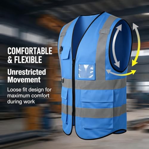 Safety Vest High Visibility Reflective Construction Vest - color: Blue, size: Small