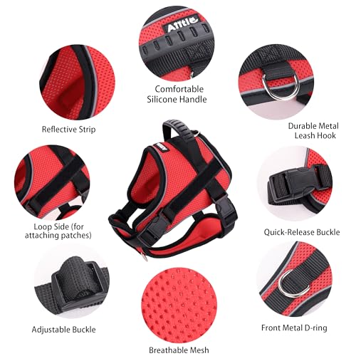 AIITLE No-Pull Dog Harness Reflective Mesh Vest Adjustable, Red S