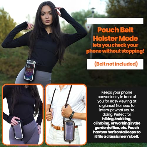 New Black 3-in-1 Essentials Carrier – Handheld Running Phone Holder, Hiking Belt Holster Pouch & Fitness Armband Case, w/Touchscreen-Ready Window, Fits iPhones & Androids – Water-Resistant, Adjustable