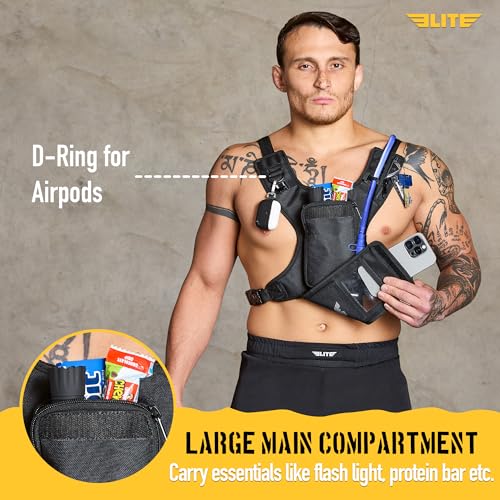 Elite Hydra Running Chest Pack w/ Phone Holder Touch Friendly, Camera Pocket for Men/Women Lightweight Hydration Vest Chest Rig w/ Water Bladder for Marathon, Cycling, ADV Camping, Skiing - size: Small