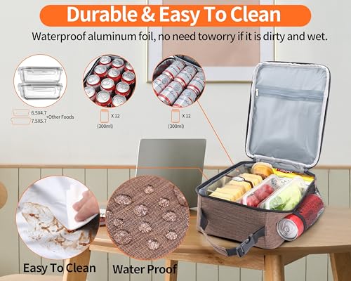 ZM-YOUTOO Lunch Box for Men - Reusable Lunch Bag Men Adult Women- Insulated Small LunchBox (Light Brown) - color: Light Brown