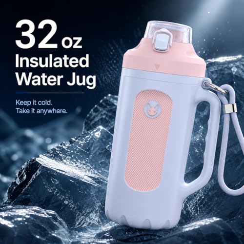 32oz Insulated Water Bottle Multi-Function Sports Jug with Handle & Magnetic Blender - Leak Resistant for Baseball Football Gym & Outdoor Activities (Dreamy Purple & Pink) - color: Dreamy Purple & Pink