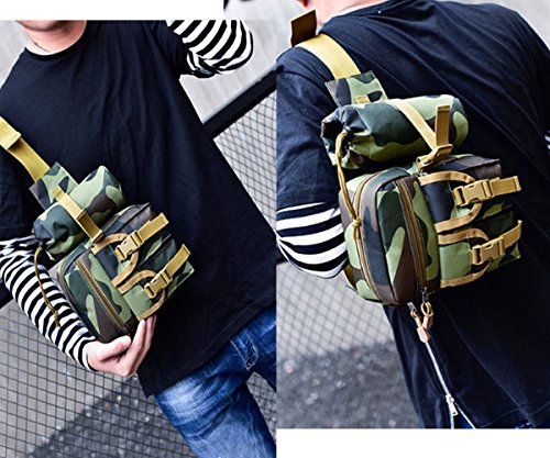 Hiking Waist Fanny Pack With Water Bottle Holder Running Waist Hip Belt Bag Motorcycle Bike Pouch Shoulder Bag - color: Army Green Camouflage