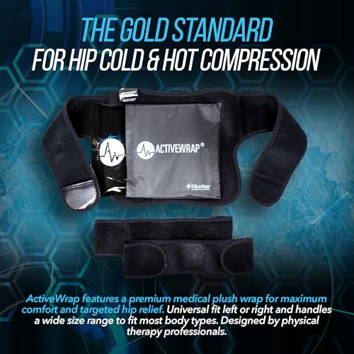 Activewrap Hip Ice Pack Wrap - PT-Designed Hot & Cold Compression Hip Brace with Ultra Flex Gel Pack for Post-Surgery Comfort, Hip Flexor Support, Bursitis, Labral Tear & Injuries - One Size Fits Most
