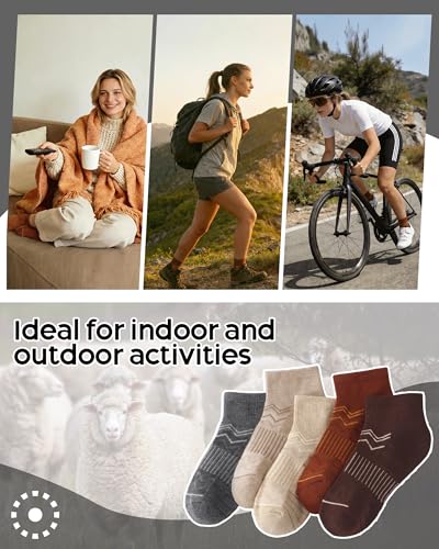 iCamter 5 Pairs Merino Wool Hiking Socks for Women Men - color: Grey Apricot Beige Caramel Brown, size: 10-13