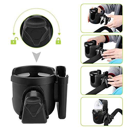 Accmor Stroller Cup Holder with Phone Holder, Bike Cup Holder, Walker Scooter Wheelchair Cup Holder Attachment, Universal Cup Holder for Uppababy Graco Strollers - color: All Black
