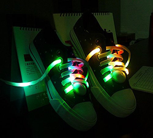 Lystaii LED Light Waterproof Shoelaces Battery Powered Flash RGB Colorful