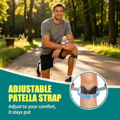 Patellar Tendon Support Strap 2 PCS, Adjustable Non-Slip Patella Band Stabilizer Silicone Knee Brace for Hiking, Running, Basketball, Squats, Jumpers Knee, Tendonitis (Black)