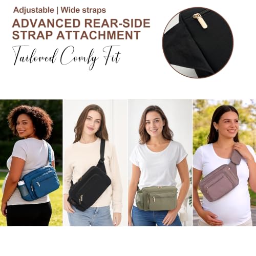 Rexmore Diaper Fanny Pack, Taslan Nylon Crossbody Mom Purse, Black - color: Black