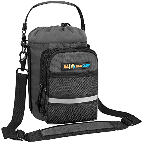 SUN CUBE Insulated Water Bottle Carrier Bag with Strap, Crossbody Sling - color: Gray, size: 64 oz