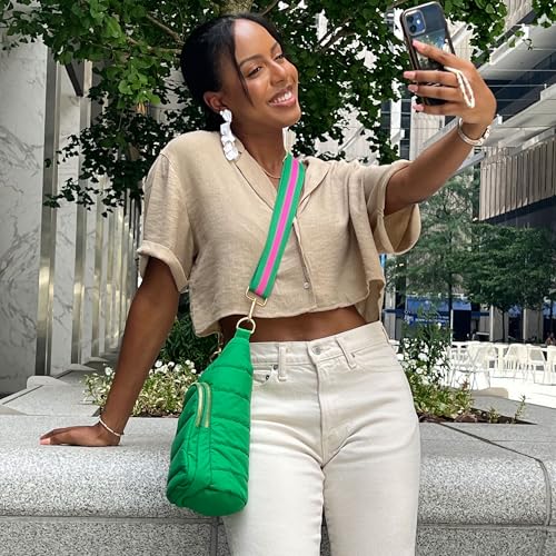 WanderFull Original HydroBag Crossbody Water Bottle Holder with Phone Pocket, Fits Water Bottles up to 32 oz - color: Kelly Green Matte - Striped Strap