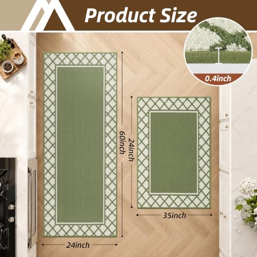 COSY HOMEER Washable Kitchen Rugs Sets of 2 Non-Slip Kitchen Mats,Green - color: Green, size: 24"x35" + 24"x60"