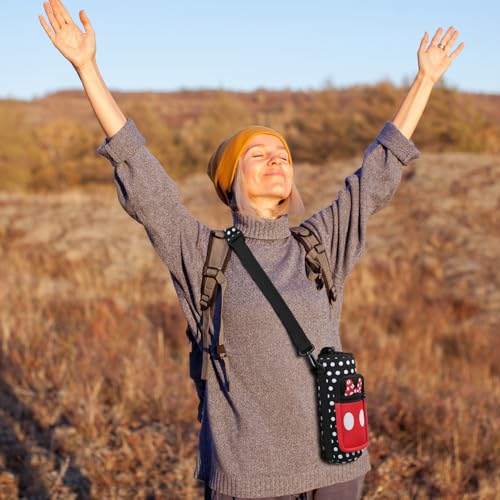 Water Bottle Carrier Bag 25oz/32oz Water Bottle Pouch Holder Adjustable Shoulder Strap Neoprene Water Bottle Sling Bag with Phone Pocket Insulated Tumbler Accessories for Walking - color: Black Red