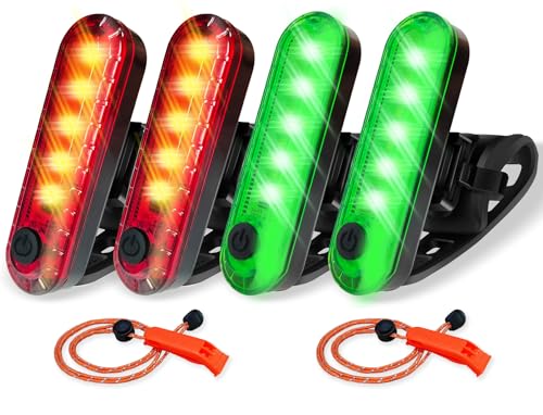 Amzonly 4Pack LED Navigation Lights Kit for Boat Kayak, Stern Light Battery 0perated, Easy Clip on for Night Kayaking, Boating, Canoeing, Paddle Board, Jet Ski, Dinghy, 2Pcs Safety Whistles - color: 2Red 2Green