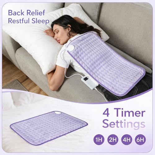 Electric Heating Pad for Back & Period, 6 Heat Settings Auto Off - color: Light Purple, size: 12'' x 24''