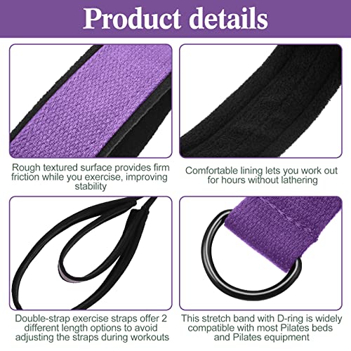 Honoson 2 Pcs Double Loop Pilates Reformer Straps with D Rings Purple