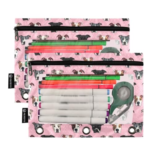 Pitbull Heads Pencil Pouches for 3 Ring Binder 2 Pack - color: Pitbull Heads